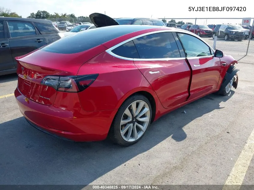 2018 Tesla Model 3 Long Range/Performance VIN: 5YJ3E1EB8JF097420 Lot: 40348825