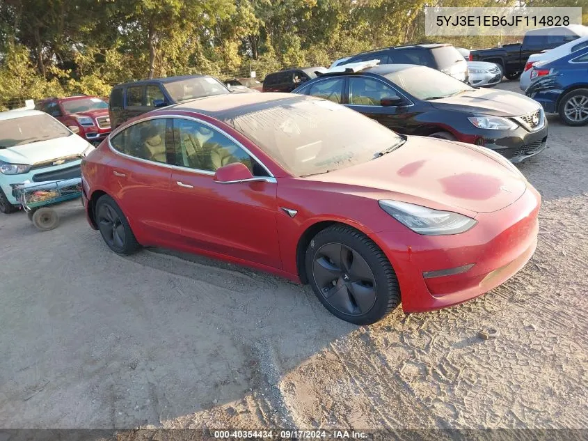 2018 Tesla Model 3 VIN: 5YJ3E1EB6JF114828 Lot: 40354434