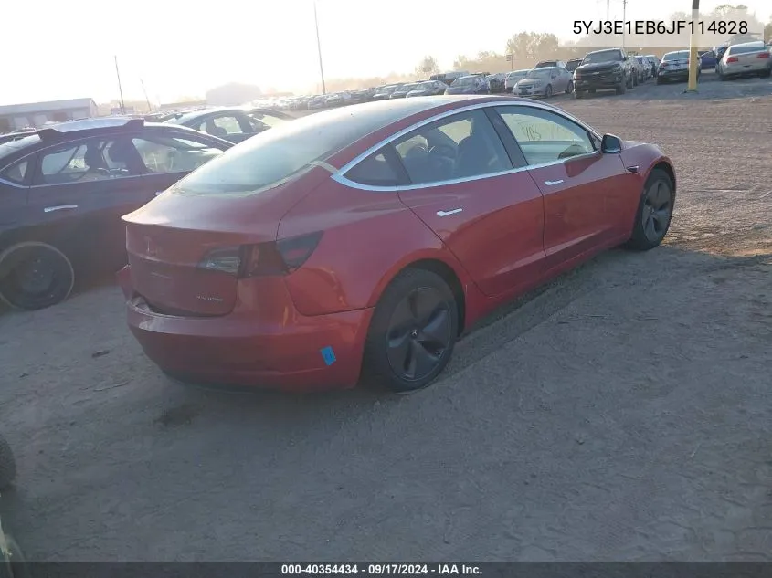 2018 Tesla Model 3 VIN: 5YJ3E1EB6JF114828 Lot: 40354434