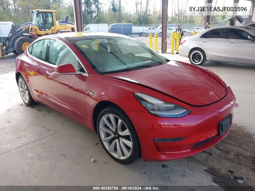 2018 Tesla Model 3 Long Range/Mid Range VIN: 5YJ3E1EA5JF003596 Lot: 40355755