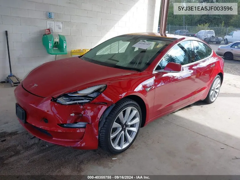 2018 Tesla Model 3 Long Range/Mid Range VIN: 5YJ3E1EA5JF003596 Lot: 40355755