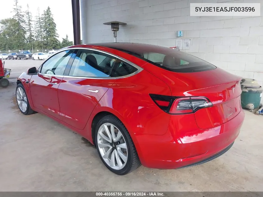 2018 Tesla Model 3 Long Range/Mid Range VIN: 5YJ3E1EA5JF003596 Lot: 40355755