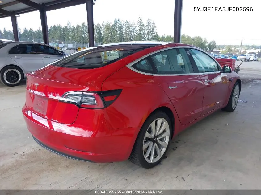 2018 Tesla Model 3 Long Range/Mid Range VIN: 5YJ3E1EA5JF003596 Lot: 40355755