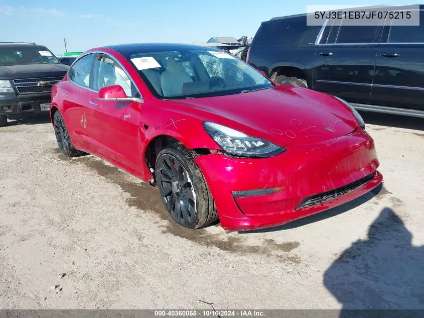 2018 Tesla Model 3 Long Range/Performance VIN: 5YJ3E1EB7JF075215 Lot: 40360065