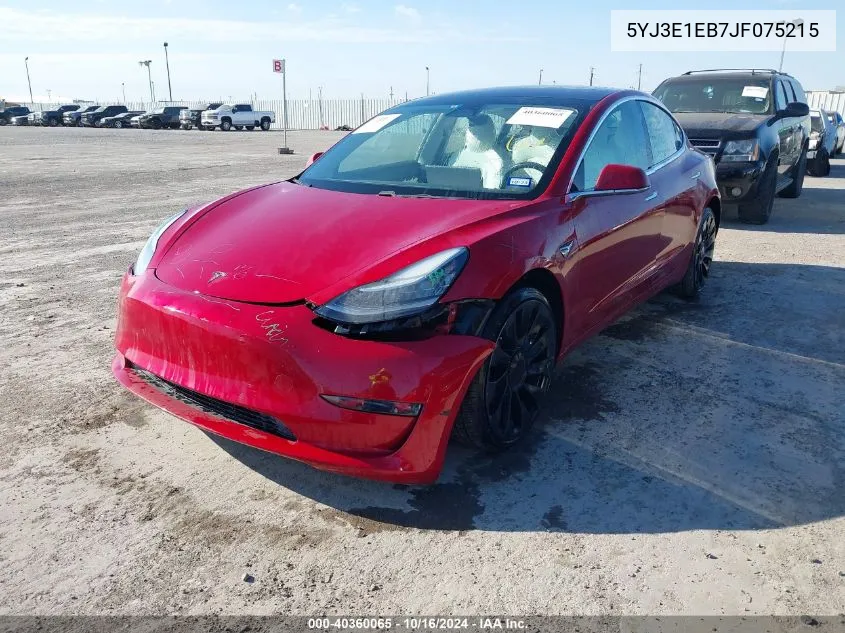 2018 Tesla Model 3 Long Range/Performance VIN: 5YJ3E1EB7JF075215 Lot: 40360065