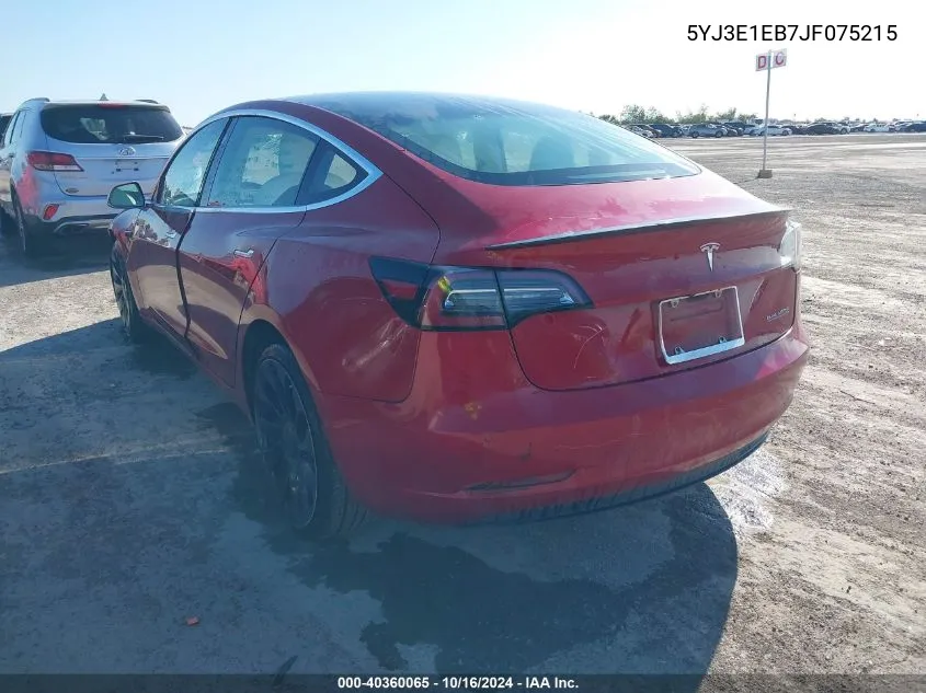 2018 Tesla Model 3 Long Range/Performance VIN: 5YJ3E1EB7JF075215 Lot: 40360065