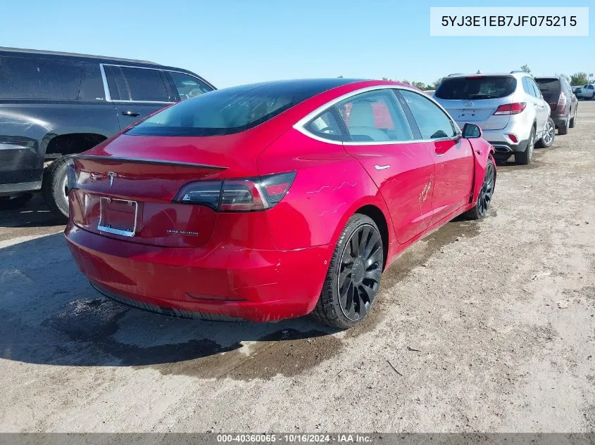 2018 Tesla Model 3 Long Range/Performance VIN: 5YJ3E1EB7JF075215 Lot: 40360065