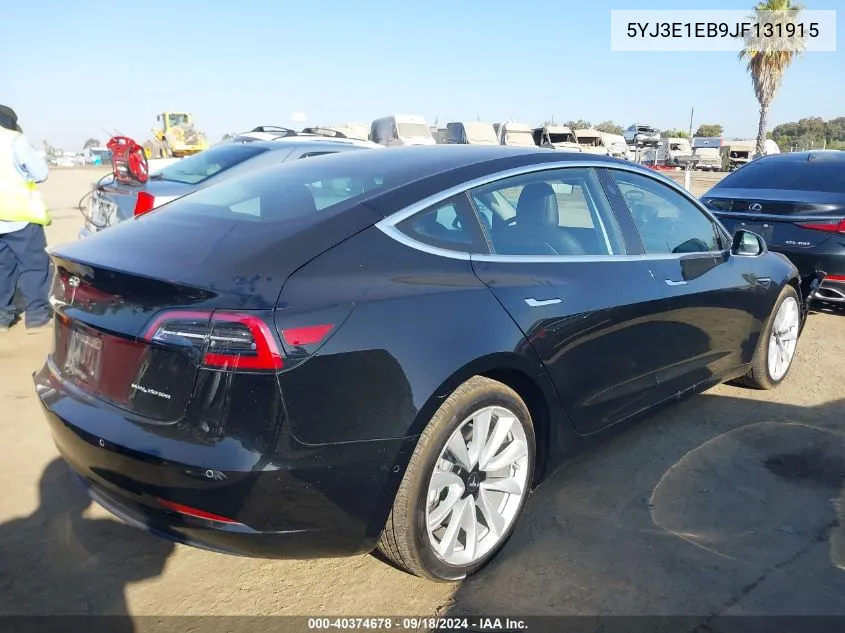 2018 Tesla Model 3 Long Range/Performance VIN: 5YJ3E1EB9JF131915 Lot: 40374678