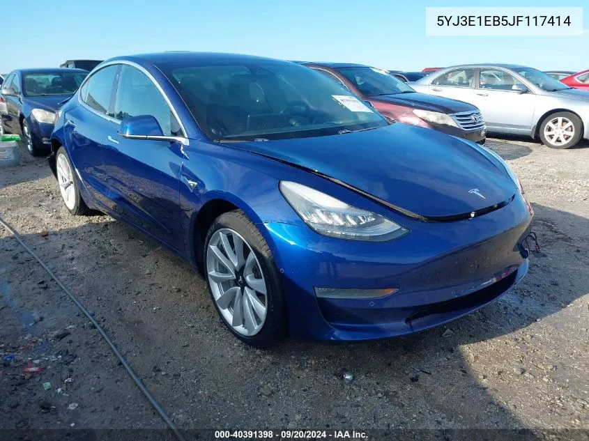 2018 Tesla Model 3 Long Range/Performance VIN: 5YJ3E1EB5JF117414 Lot: 40391398