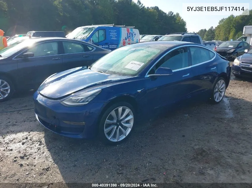 2018 Tesla Model 3 Long Range/Performance VIN: 5YJ3E1EB5JF117414 Lot: 40391398