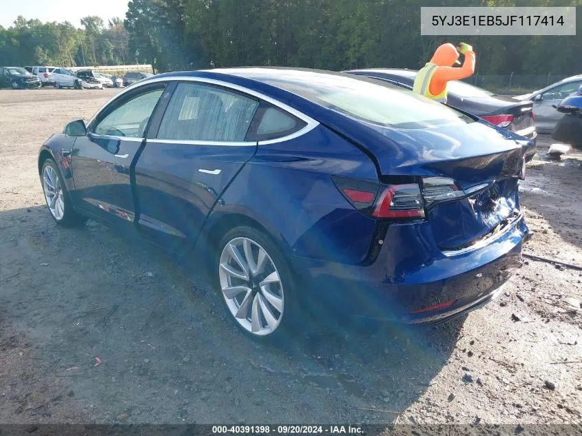 2018 Tesla Model 3 Long Range/Performance VIN: 5YJ3E1EB5JF117414 Lot: 40391398