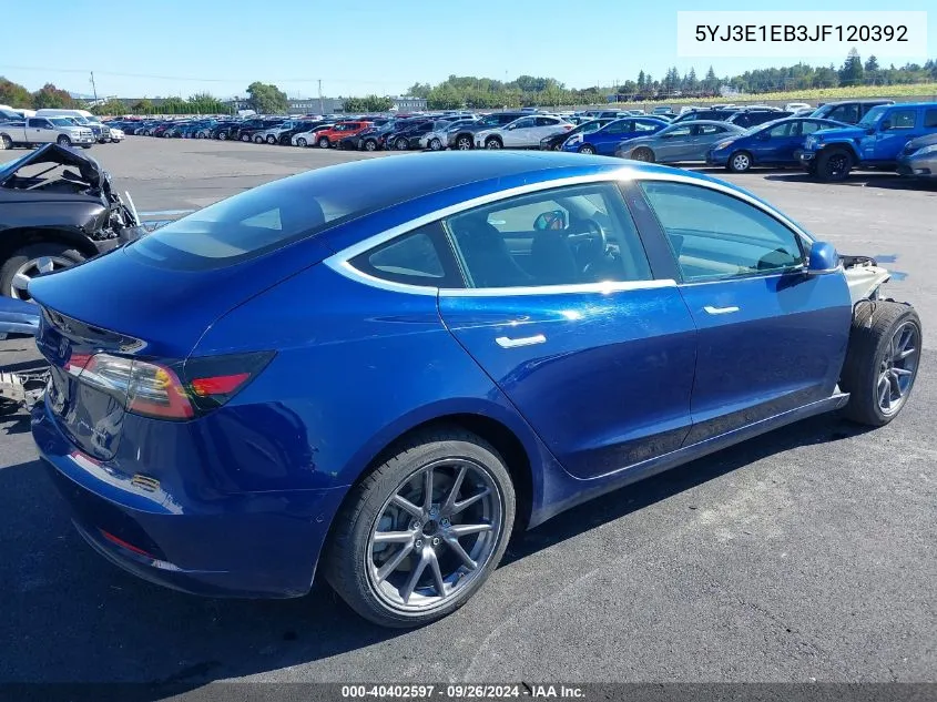 2018 Tesla Model 3 Long Range/Performance VIN: 5YJ3E1EB3JF120392 Lot: 40402597