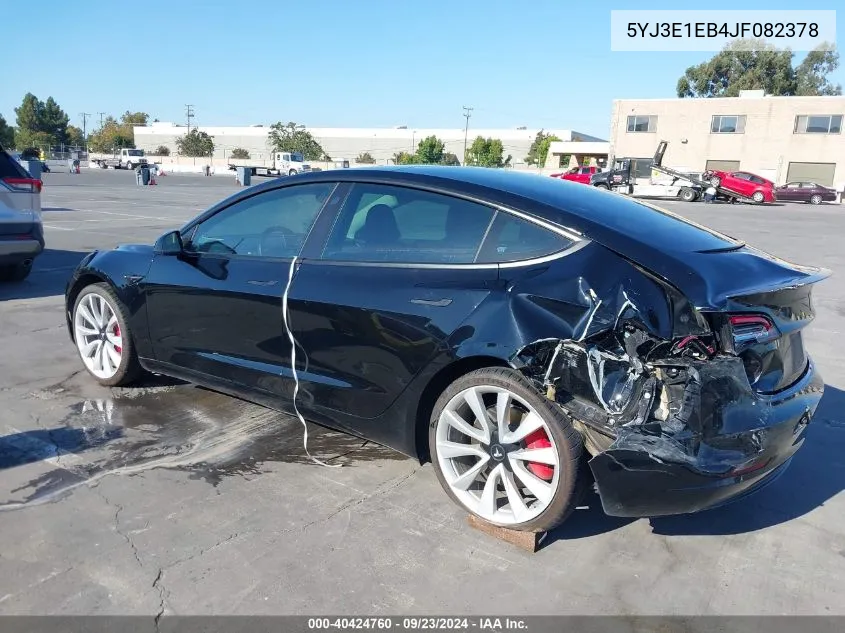 2018 Tesla Model 3 Long Range/Performance VIN: 5YJ3E1EB4JF082378 Lot: 40424760