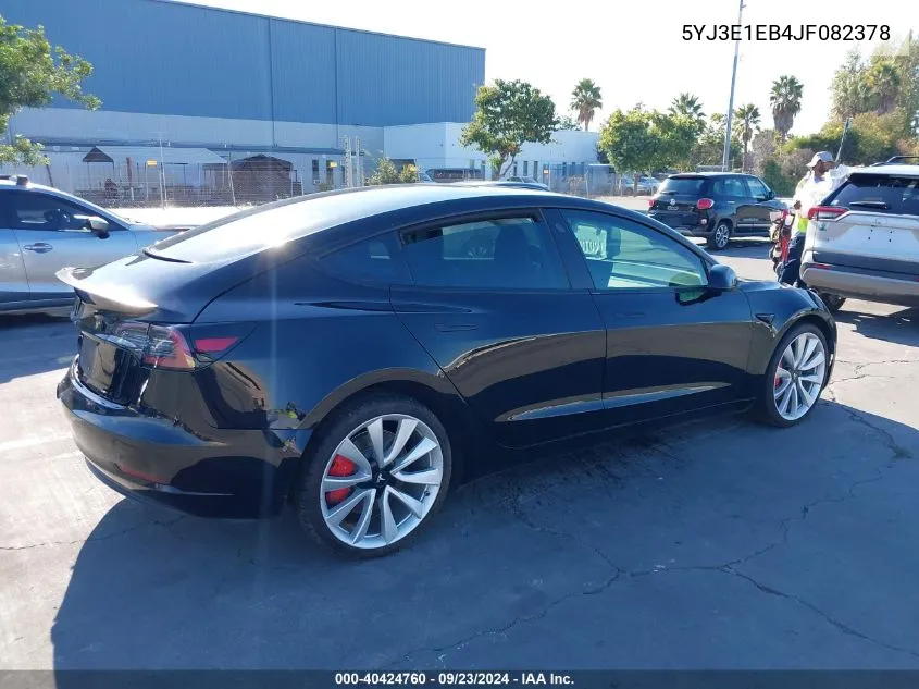 2018 Tesla Model 3 Long Range/Performance VIN: 5YJ3E1EB4JF082378 Lot: 40424760