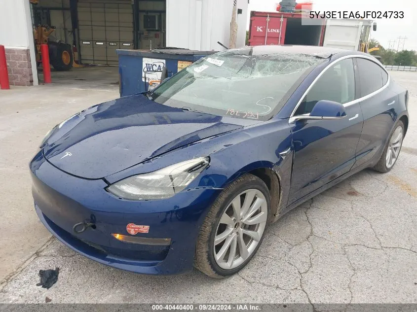 2018 Tesla Model 3 Long Range/Mid Range VIN: 5YJ3E1EA6JF024733 Lot: 40440400