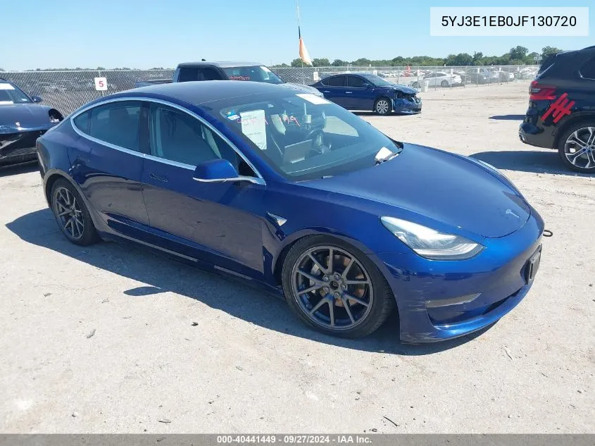 2018 Tesla Model 3 Long Range/Performance VIN: 5YJ3E1EB0JF130720 Lot: 40441449