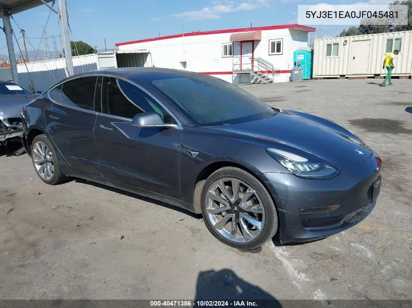 2018 Tesla Model 3 Long Range/Mid Range VIN: 5YJ3E1EA0JF045481 Lot: 40471386