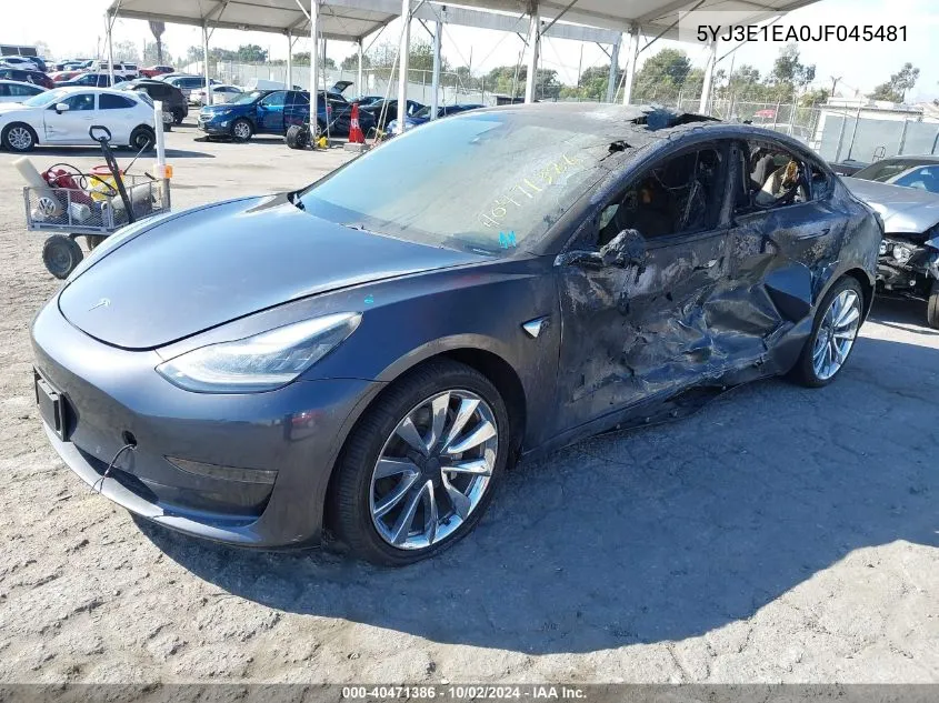 2018 Tesla Model 3 Long Range/Mid Range VIN: 5YJ3E1EA0JF045481 Lot: 40471386