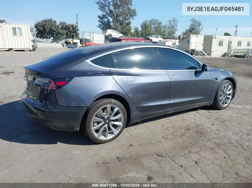 5YJ3E1EA0JF045481 2018 Tesla Model 3 Long Range/Mid Range