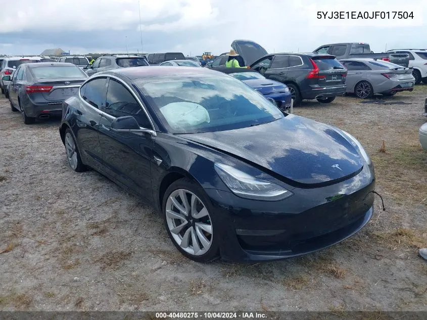 2018 Tesla Model 3 Long Range/Mid Range VIN: 5YJ3E1EA0JF017504 Lot: 40480275