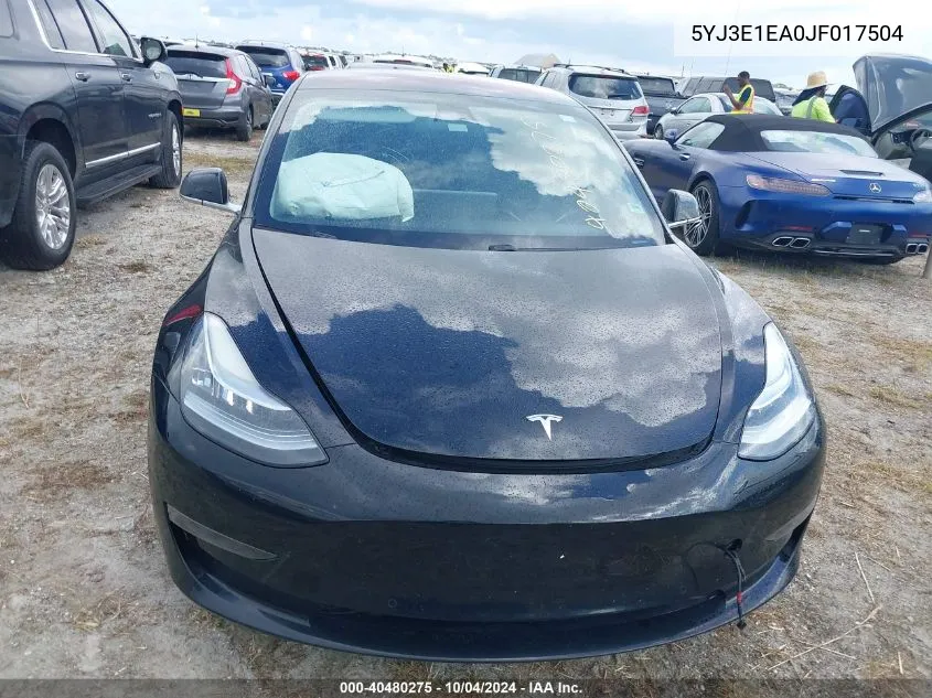 2018 Tesla Model 3 Long Range/Mid Range VIN: 5YJ3E1EA0JF017504 Lot: 40480275