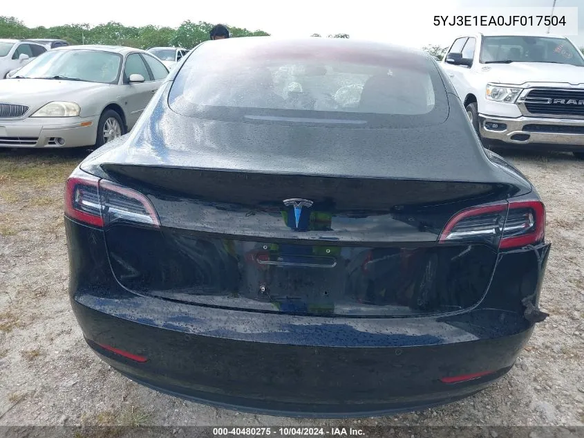 2018 Tesla Model 3 Long Range/Mid Range VIN: 5YJ3E1EA0JF017504 Lot: 40480275