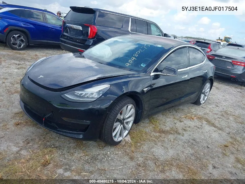 2018 Tesla Model 3 Long Range/Mid Range VIN: 5YJ3E1EA0JF017504 Lot: 40480275