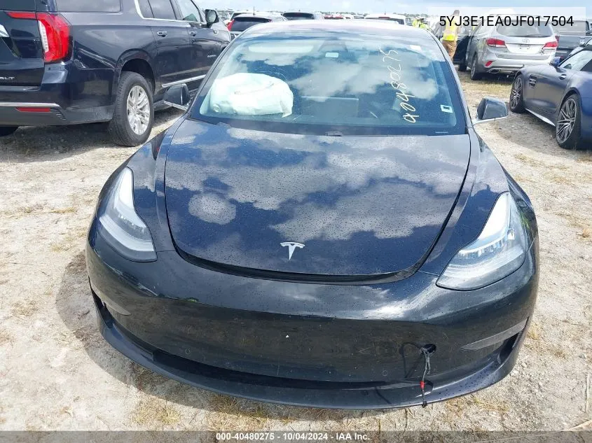 2018 Tesla Model 3 Long Range/Mid Range VIN: 5YJ3E1EA0JF017504 Lot: 40480275