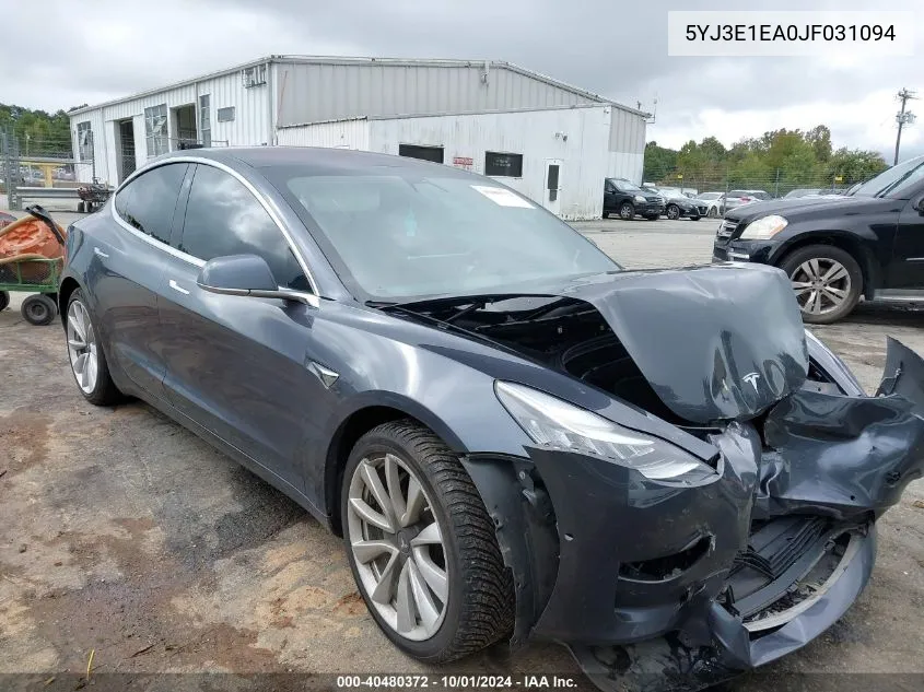 2018 Tesla Model 3 Long Range/Mid Range VIN: 5YJ3E1EA0JF031094 Lot: 40480372