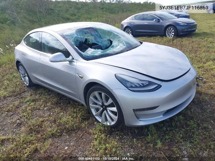 2018 Tesla Model 3 Long Range/Performance VIN: 5YJ3E1EB7JF116863 Lot: 40481103