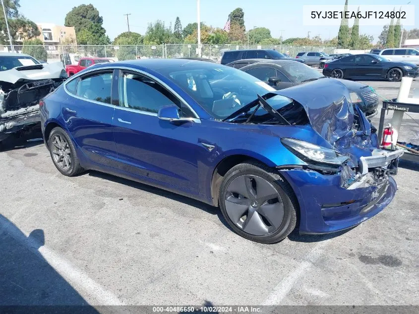 2018 Tesla Model 3 Long Range/Mid Range VIN: 5YJ3E1EA6JF124802 Lot: 40486650