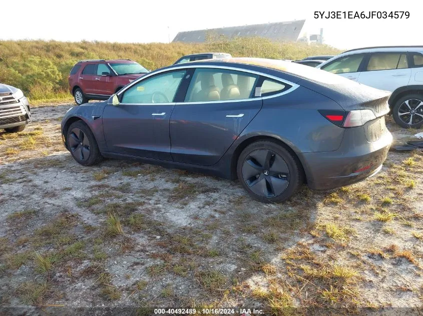 2018 Tesla Model 3 Long Range/Mid Range VIN: 5YJ3E1EA6JF034579 Lot: 40492489