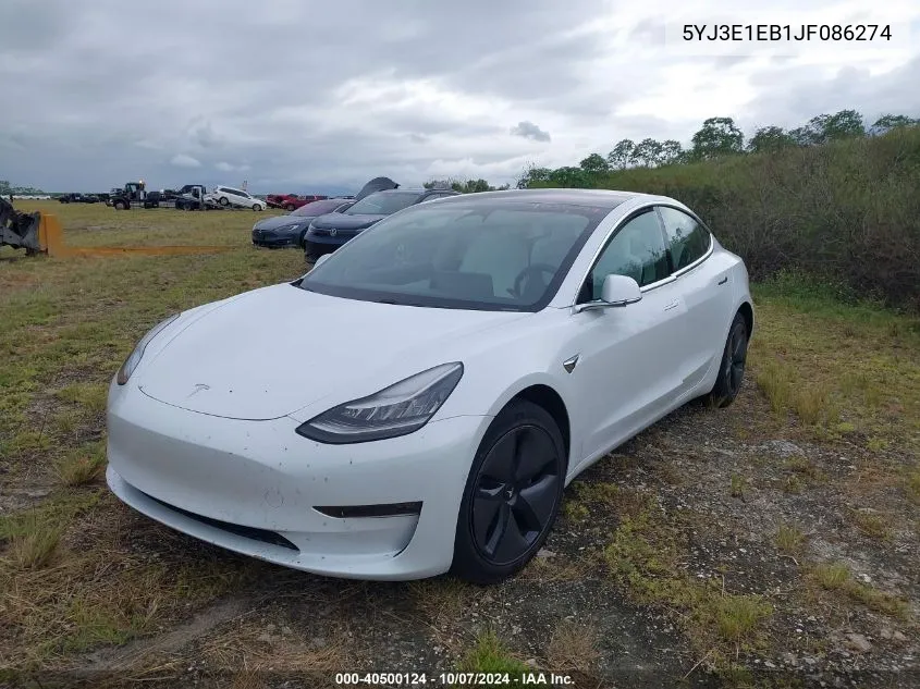 2018 Tesla Model 3 Long Range/Performance VIN: 5YJ3E1EB1JF086274 Lot: 40500124