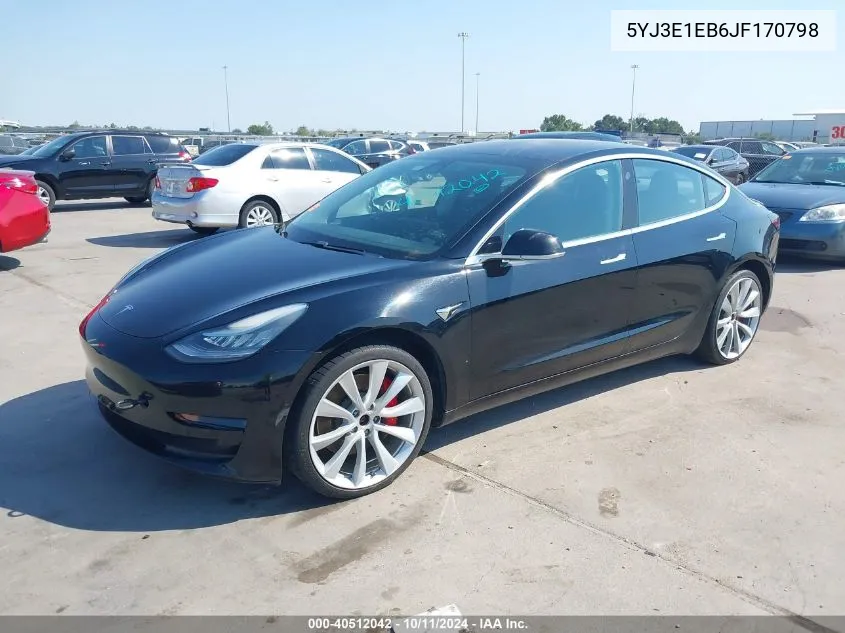 2018 Tesla Model 3 Long Range/Performance VIN: 5YJ3E1EB6JF170798 Lot: 40512042