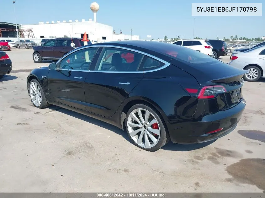 2018 Tesla Model 3 Long Range/Performance VIN: 5YJ3E1EB6JF170798 Lot: 40512042