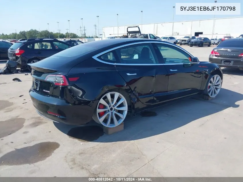 2018 Tesla Model 3 Long Range/Performance VIN: 5YJ3E1EB6JF170798 Lot: 40512042