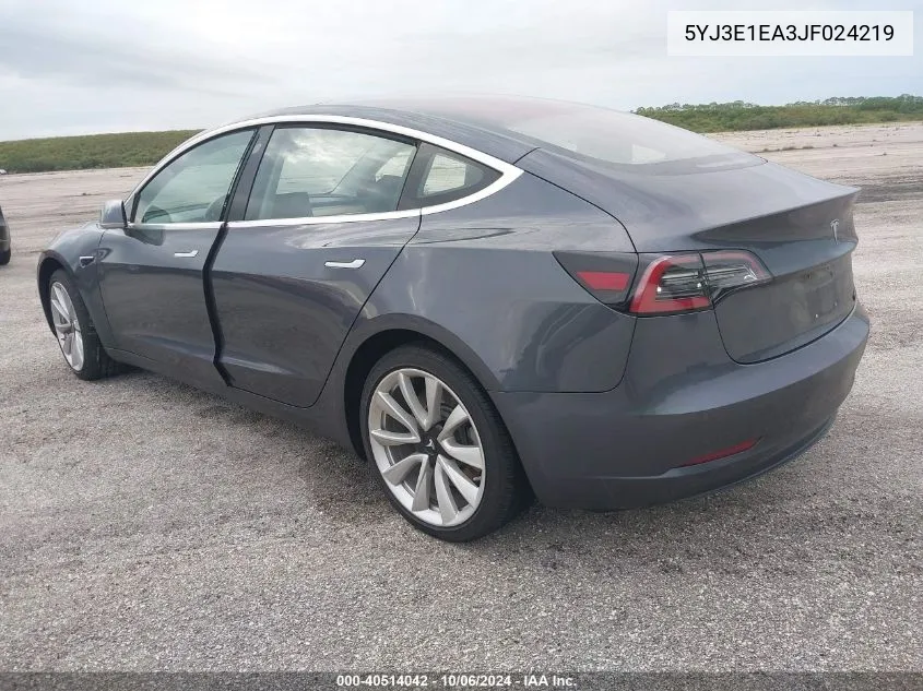 2018 Tesla Model 3 Long Range/Mid Range VIN: 5YJ3E1EA3JF024219 Lot: 40514042