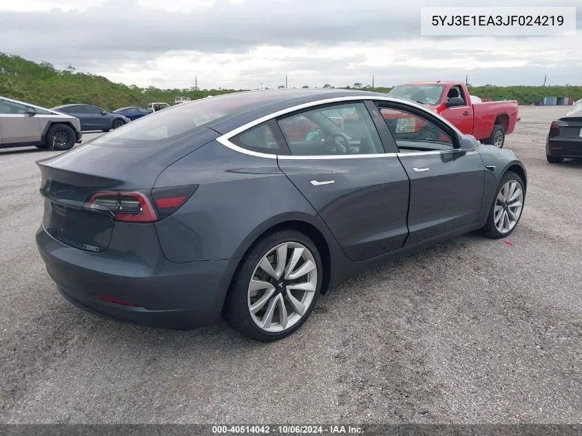 2018 Tesla Model 3 Long Range/Mid Range VIN: 5YJ3E1EA3JF024219 Lot: 40514042