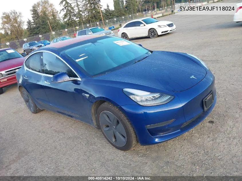 2018 Tesla Model 3 Long Range/Mid Range VIN: 5YJ3E1EA9JF118024 Lot: 40514242