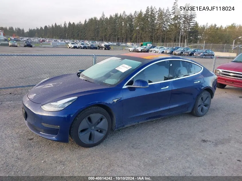 2018 Tesla Model 3 Long Range/Mid Range VIN: 5YJ3E1EA9JF118024 Lot: 40514242