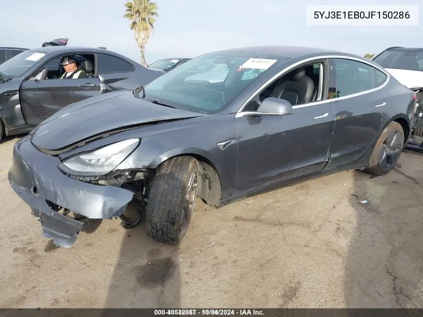 2018 Tesla Model 3 Long Range/Performance VIN: 5YJ3E1EB0JF150286 Lot: 40562539