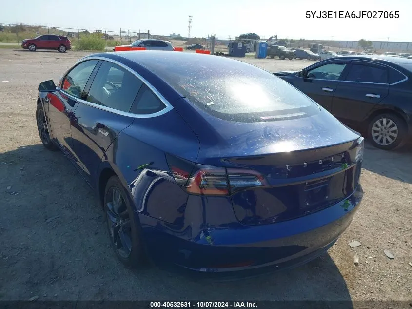 2018 Tesla Model 3 VIN: 5YJ3E1EA6JF027065 Lot: 40532631