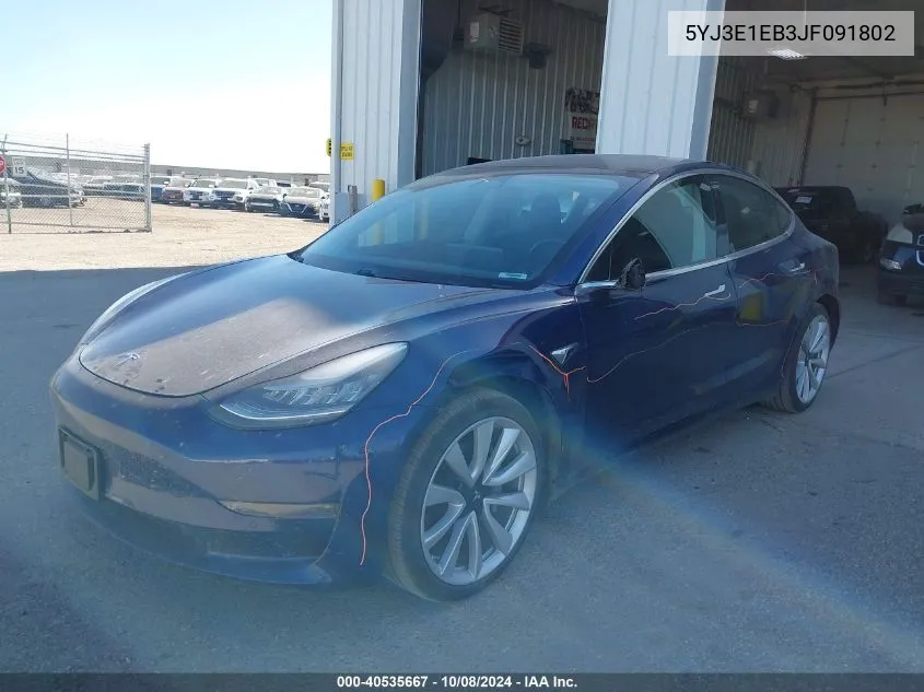 2018 Tesla Model 3 VIN: 5YJ3E1EB3JF091802 Lot: 40535667