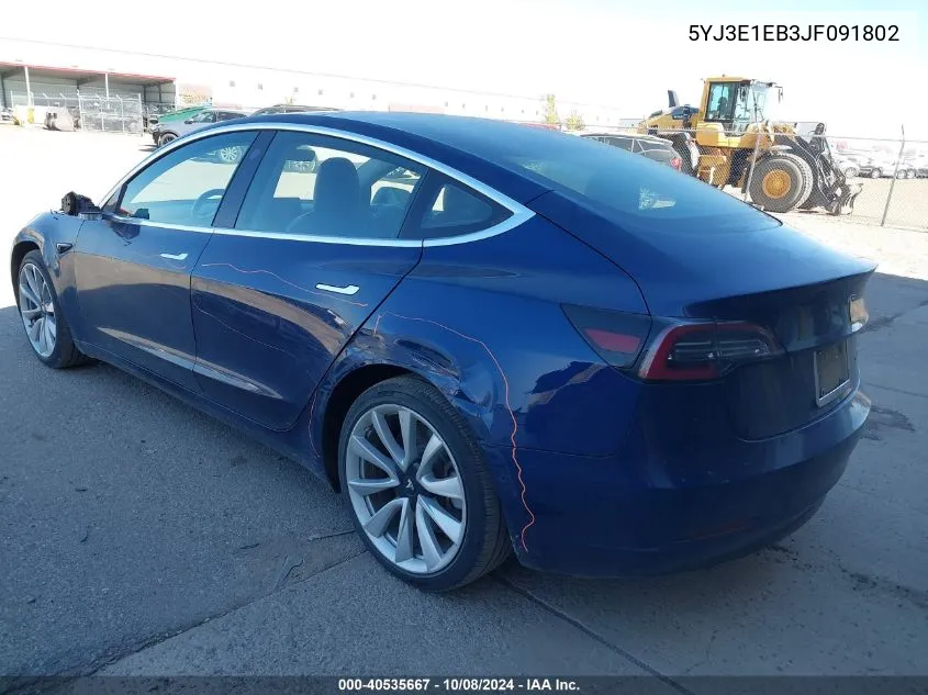 2018 Tesla Model 3 VIN: 5YJ3E1EB3JF091802 Lot: 40535667