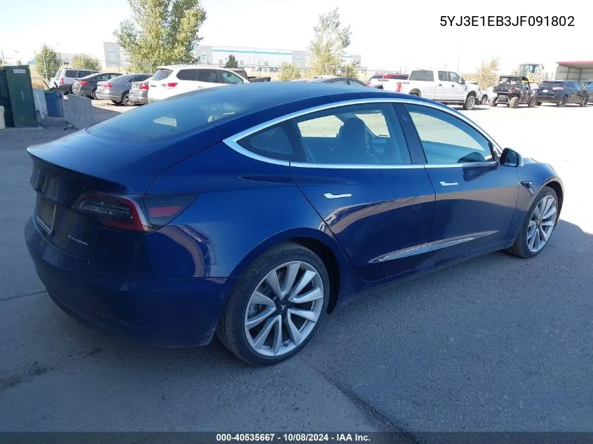 2018 Tesla Model 3 VIN: 5YJ3E1EB3JF091802 Lot: 40535667