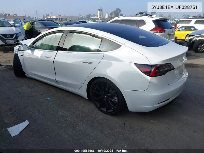 2018 Tesla Model 3 Long Range/Mid Range VIN: 5YJ3E1EA1JF038751 Lot: 40553966