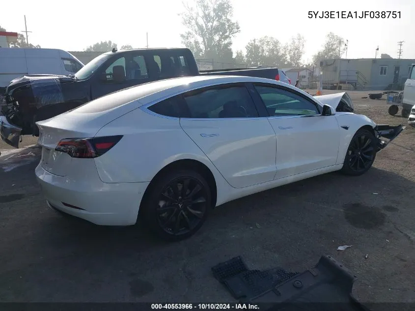 2018 Tesla Model 3 Long Range/Mid Range VIN: 5YJ3E1EA1JF038751 Lot: 40553966