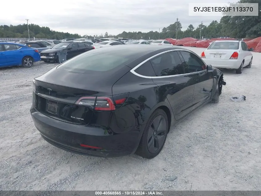 2018 Tesla Model 3 Long Range/Performance VIN: 5YJ3E1EB2JF113370 Lot: 40568565