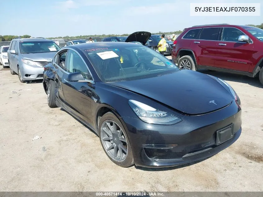 2018 Tesla Model 3 Long Range/Mid Range VIN: 5YJ3E1EAXJF070355 Lot: 40571414