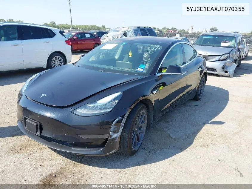 2018 Tesla Model 3 Long Range/Mid Range VIN: 5YJ3E1EAXJF070355 Lot: 40571414